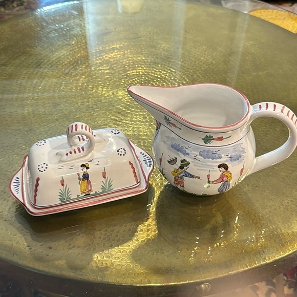 Henriot Other - Vintage  Italian Pitcher & HandPainted Quimper Style & Butter dish Italy
